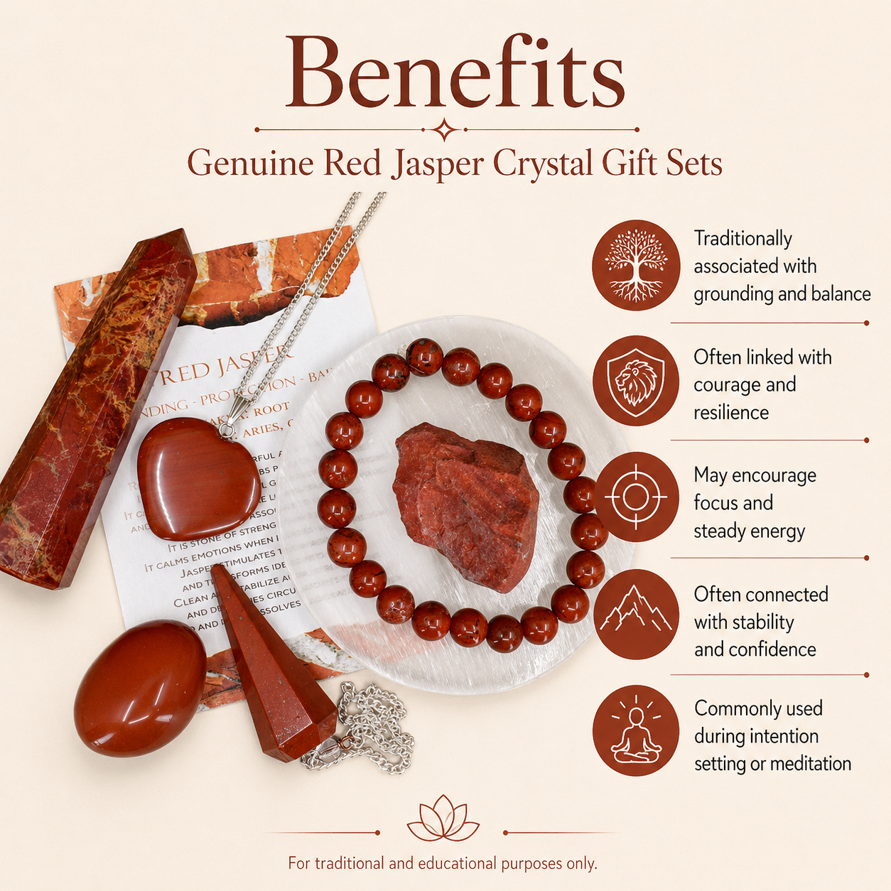 Red Jasper Crystal Gift Set For Emotional Support and Protection, Real Polished Gemstones. DestGlow