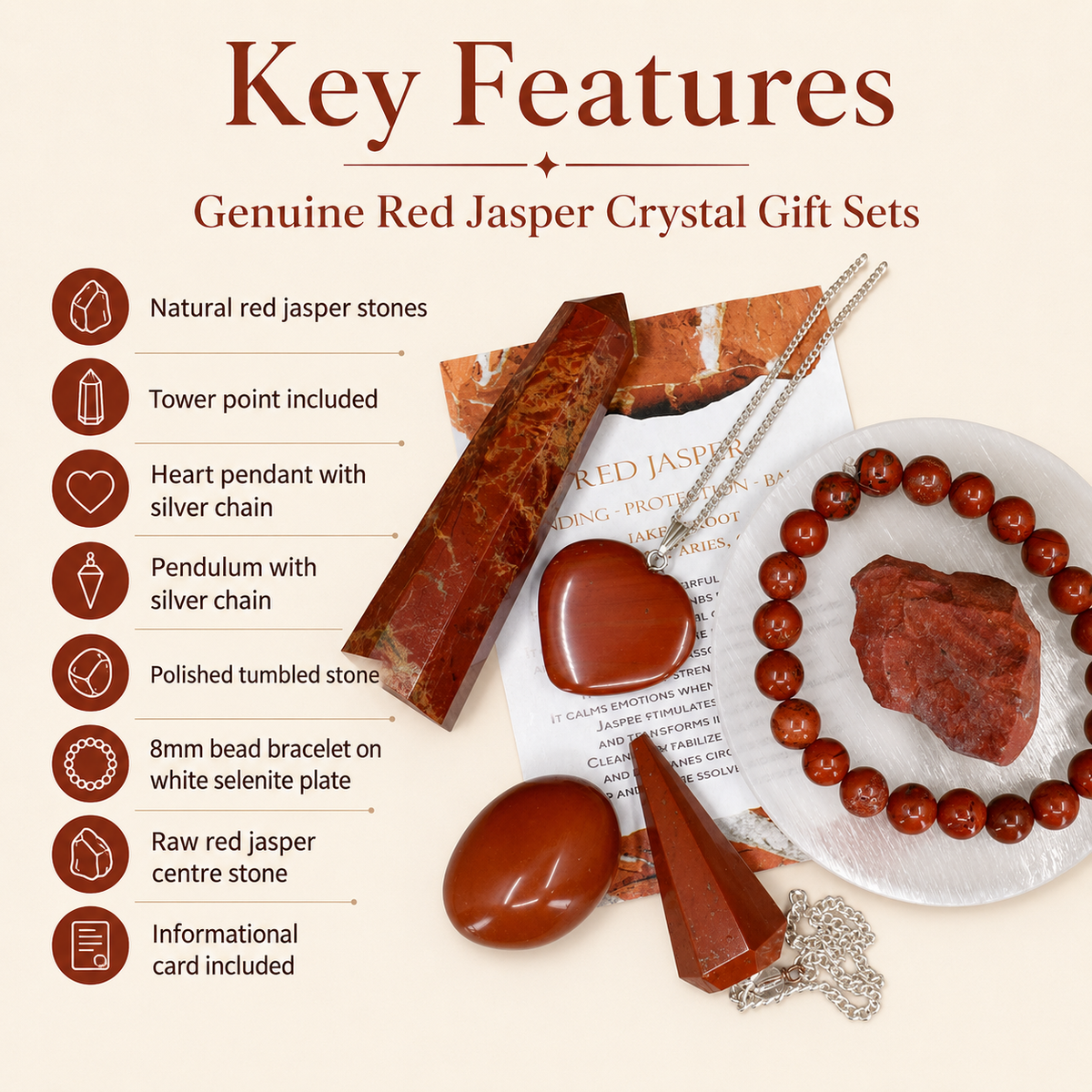 Red Jasper Crystal Gift Set For Emotional Support and Protection, Real Polished Gemstones. DestGlow