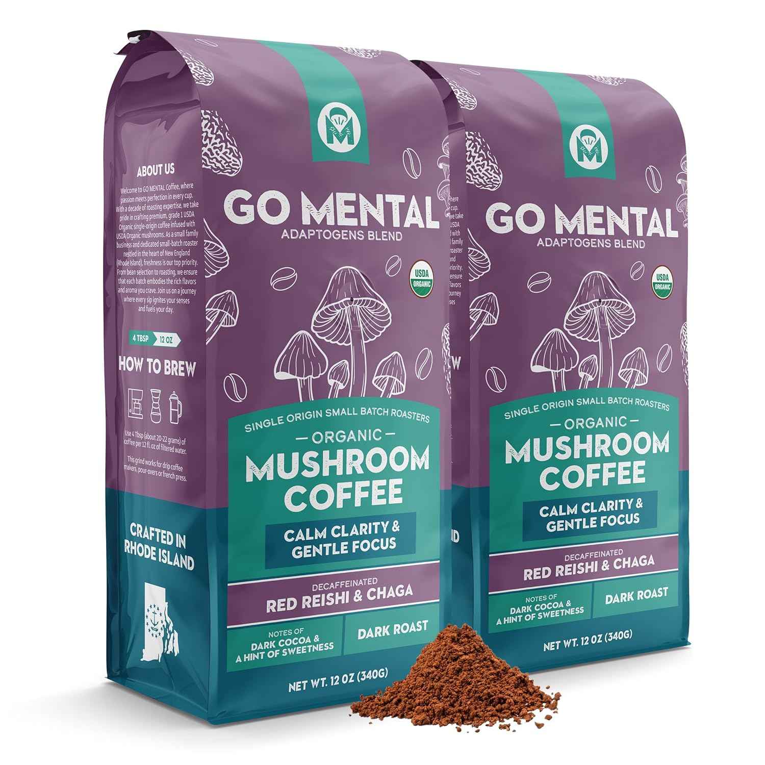 Decaffeinated Red Reishi & Chaga Mushroom Coffee Adaptogens Blend
