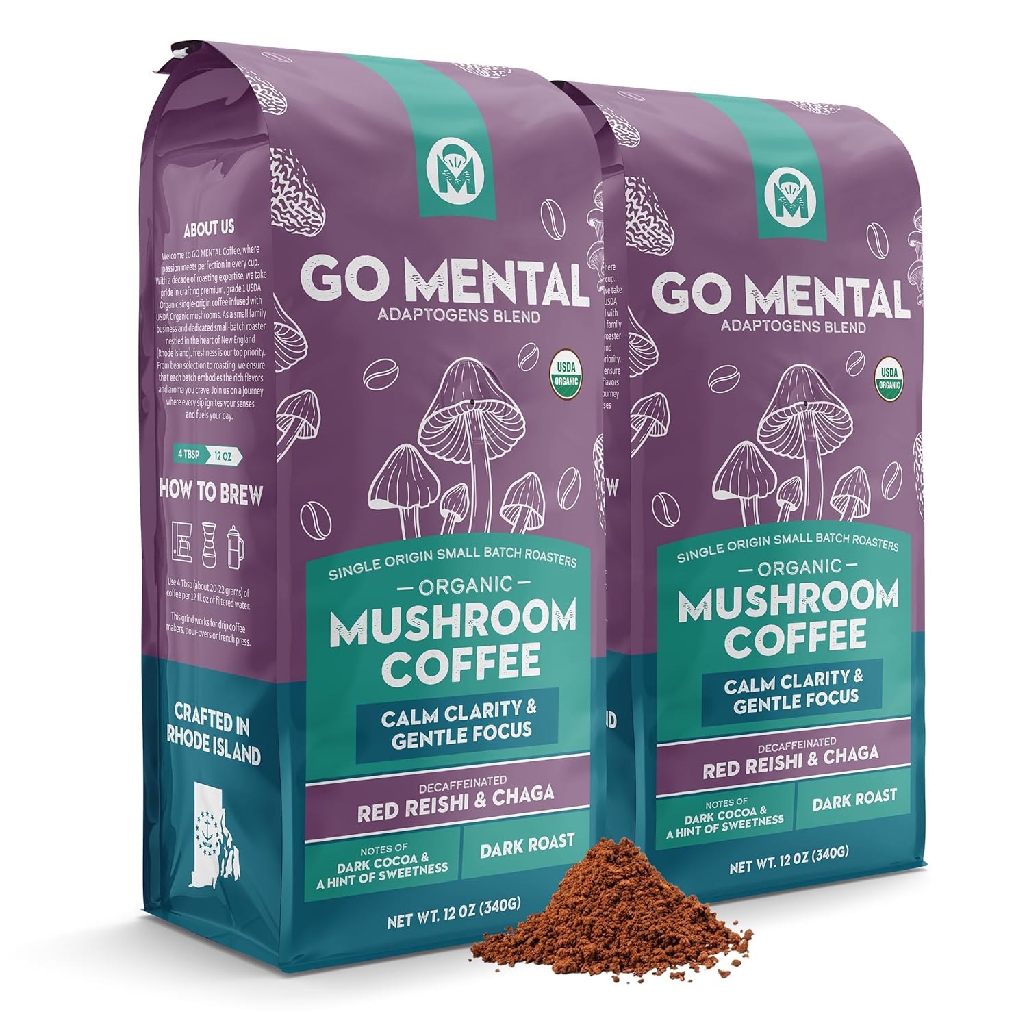 Decaf Red Reishi Chaga Mushroom Coffee Adaptogens Calm Focus