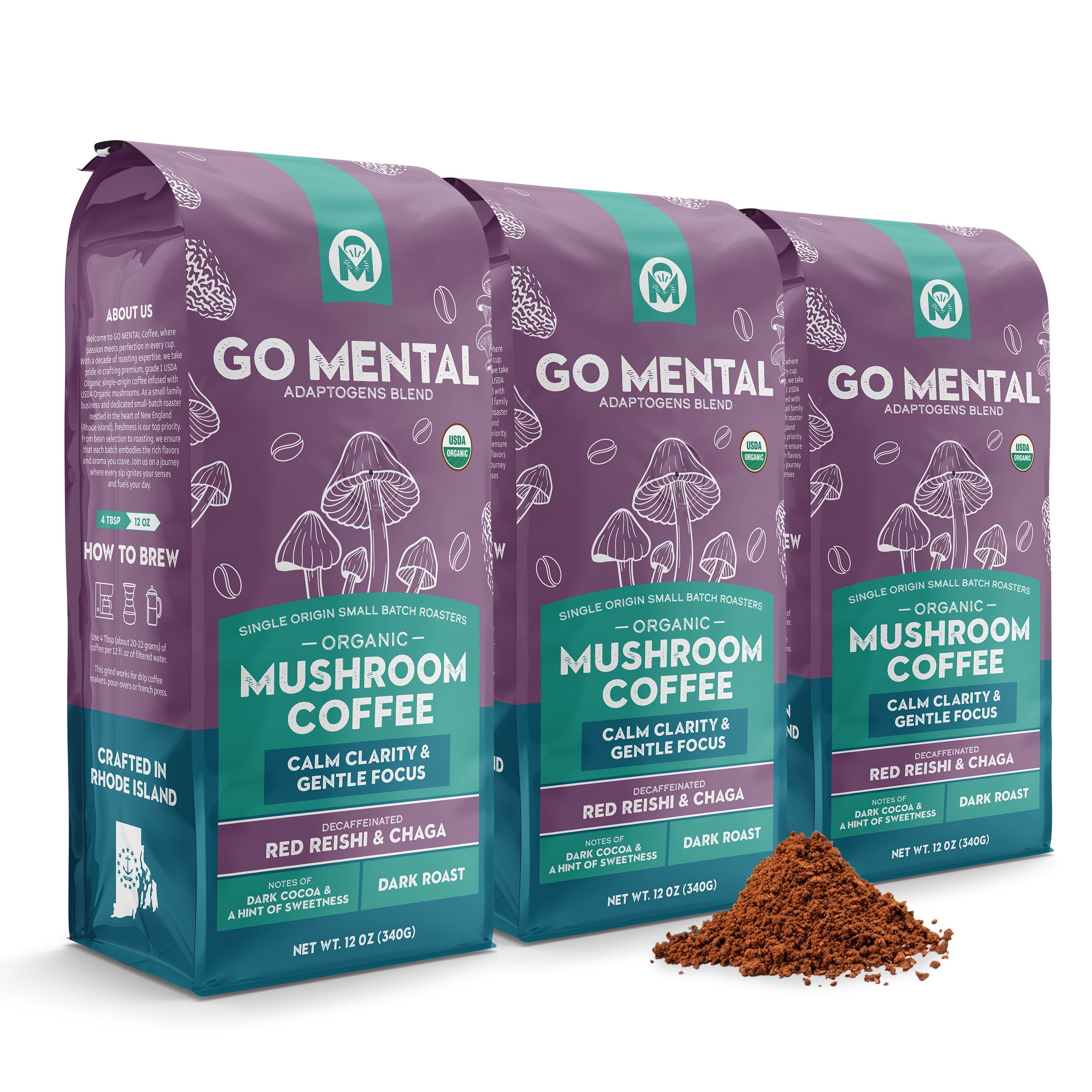 Decaf Red Reishi Chaga Mushroom Coffee Adaptogens Calm Focus