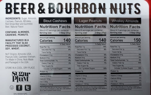 Beer & Bourbon Liquor Nuts Gift Tin for Men - 3 Spirit-Inspired Flavors