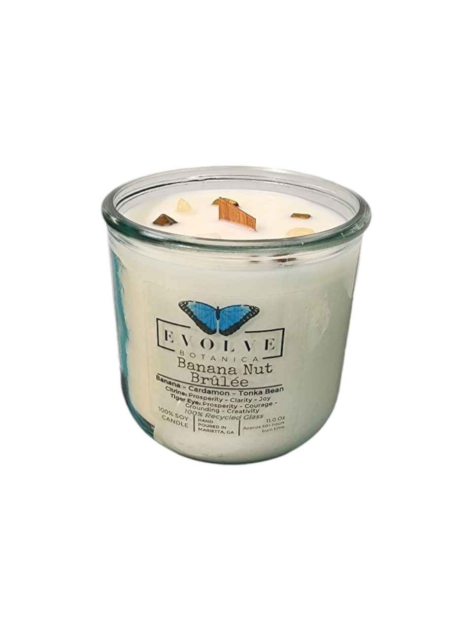 Rocks Candle - Banana Nut Brulee (Wood Wick Citrine & Tiger Eye Gemstone Soy Candle)