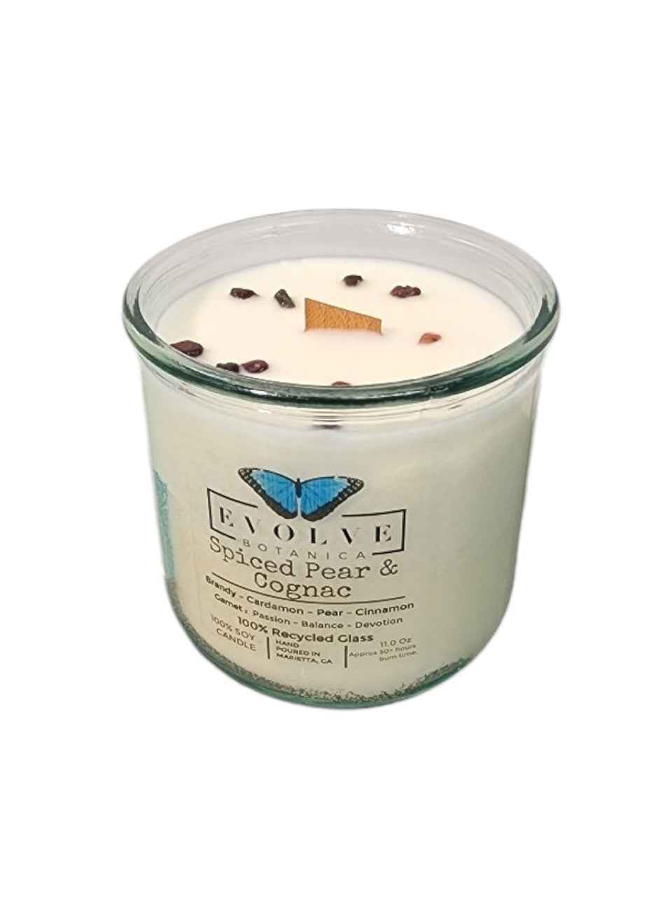 Rocks Candle - Spiced Pear & Cognac (Wood Wick Garnet Gemstone Soy Candle)