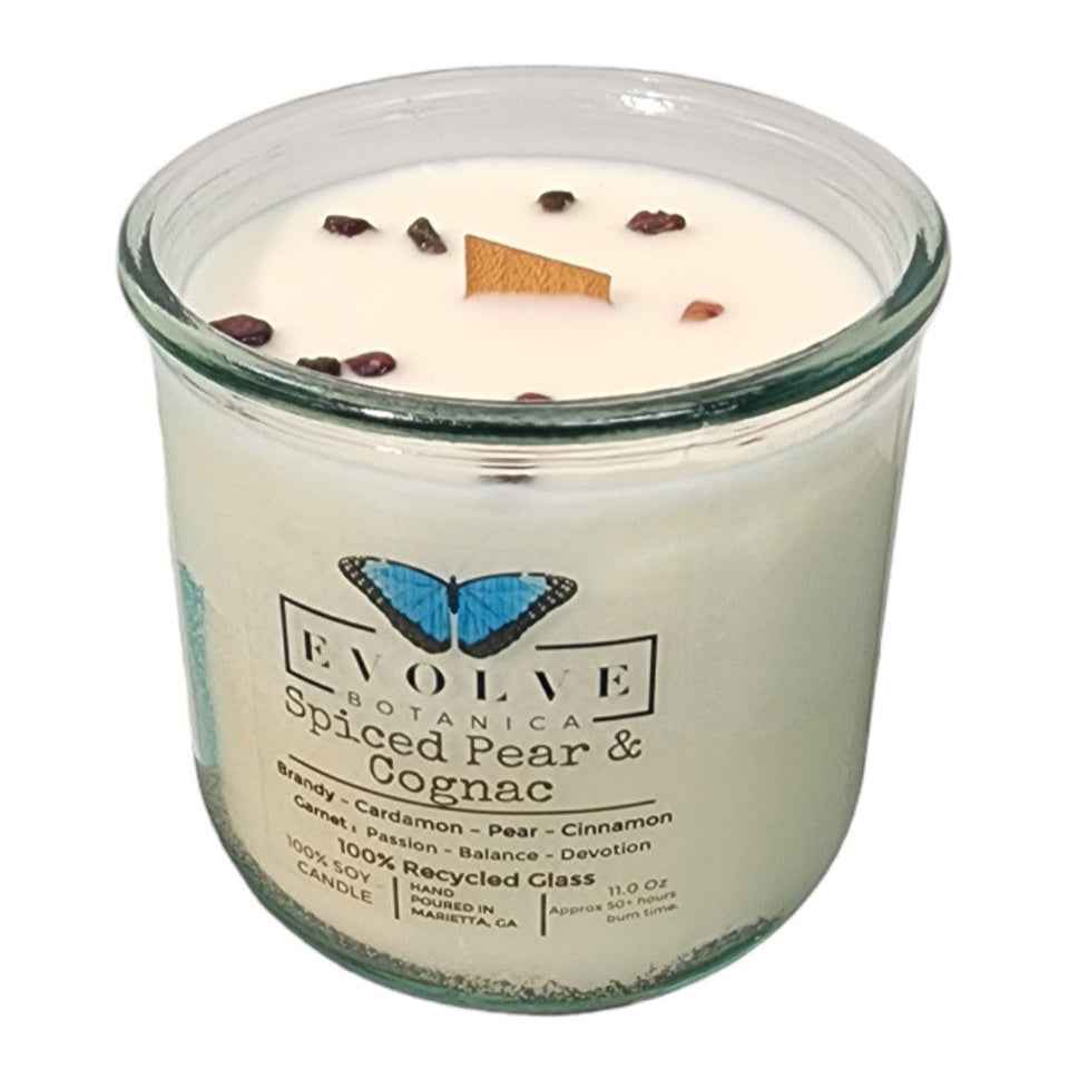 Rocks Candle - Spiced Pear & Cognac (Wood Wick Garnet Gemstone Soy Candle)