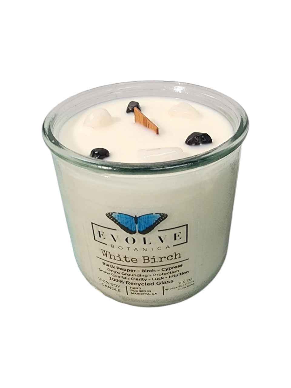 Rocks Candle - White Birch (Wood Wick Snow Quartz & Onyx Gemstone Soy Candle)