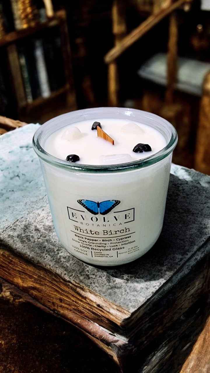 Rocks Candle - White Birch (Wood Wick Snow Quartz & Onyx Gemstone Soy Candle)
