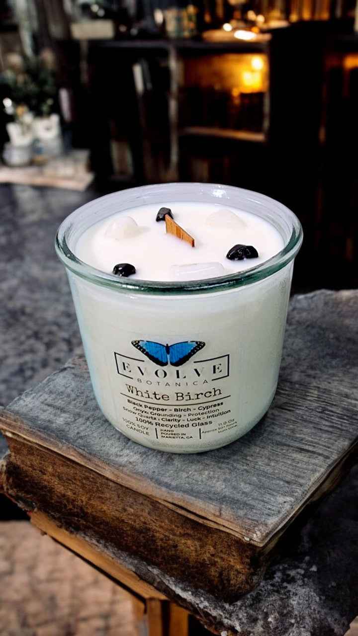 Rocks Candle - White Birch (Wood Wick Snow Quartz & Onyx Gemstone Soy Candle)