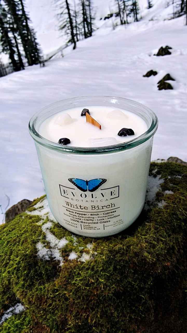 Rocks Candle - White Birch (Wood Wick Snow Quartz & Onyx Gemstone Soy Candle)