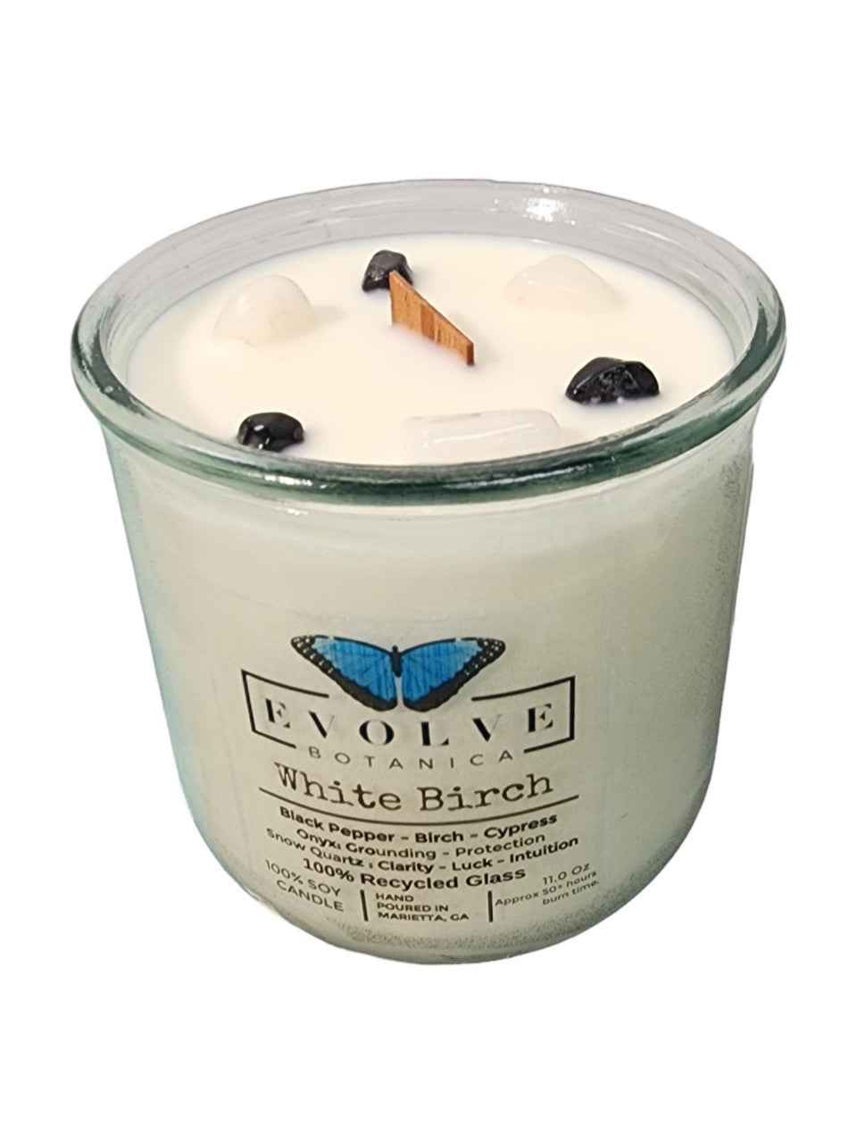 Rocks Candle - White Birch (Wood Wick Snow Quartz & Onyx Gemstone Soy Candle)