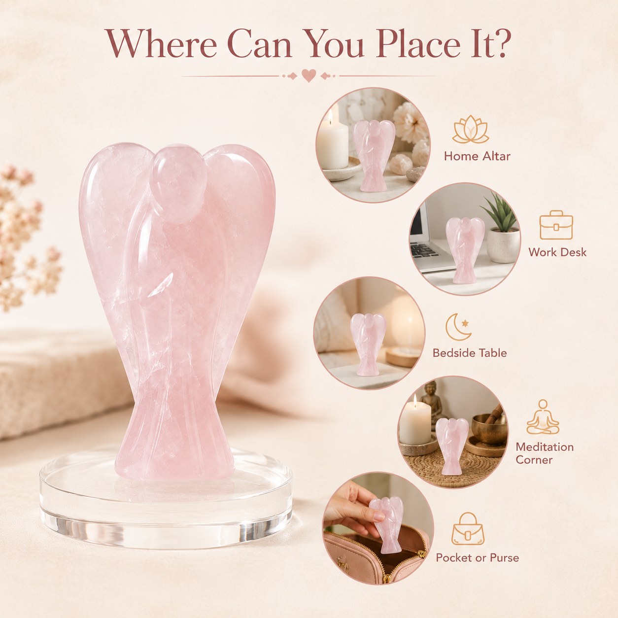 Rose Quartz Crystal Angel Pocket Guardian