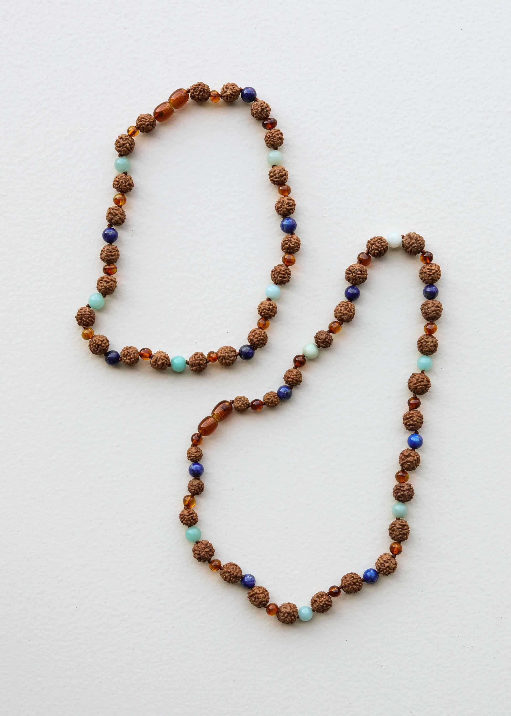 Cognac Baltic Sea Amber + Rudraksha || Amazonite + Lapis || Necklace Set