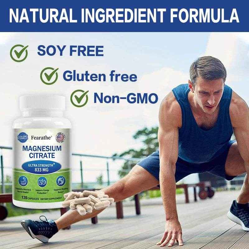 Magnesium Citrate Supplement - Maximum Strength Vegetarian, Supports Muscles, Heart, Bones, Energy, Nervous System, Joints