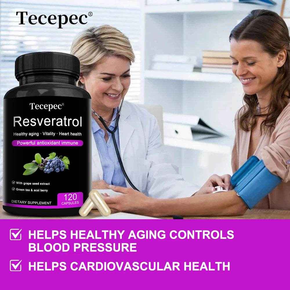 Resveratrol Supplement - Powerful Formula for Healthy Aging, Immune Support & Heart Health with Green Tea Leaf & Grape Seed