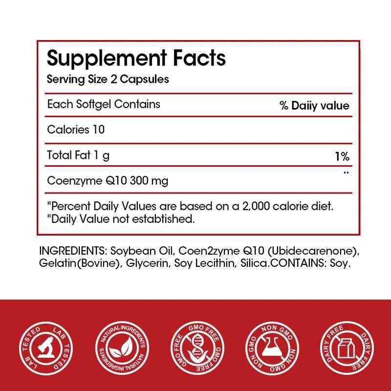 CoQ10 300mg Super 3x Absorption, Antioxidant, Good for Heart Health and Energy Production, Coenzyme Q10 Supplement