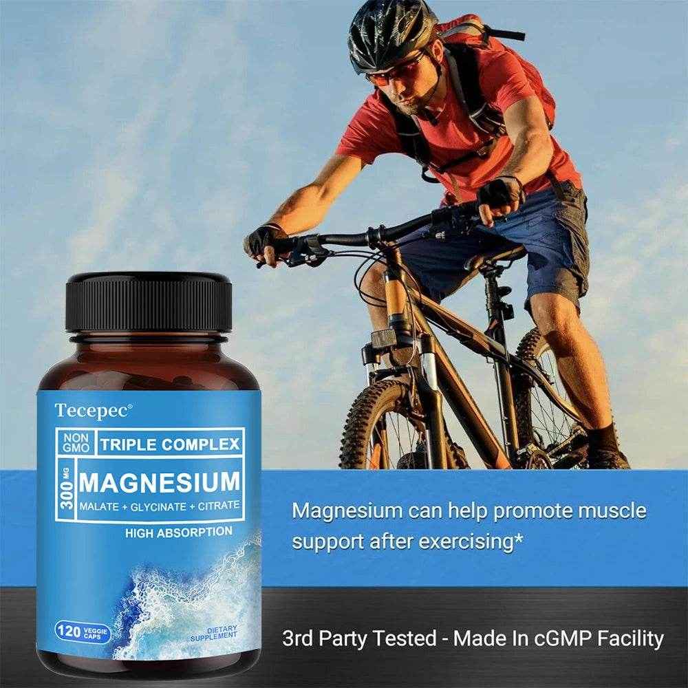 Triple Magnesium Complex | 300 mg Magnesium Glycinate, Malate & Citrate, Muscle, Nerve & Energy Support, 120 Capsules