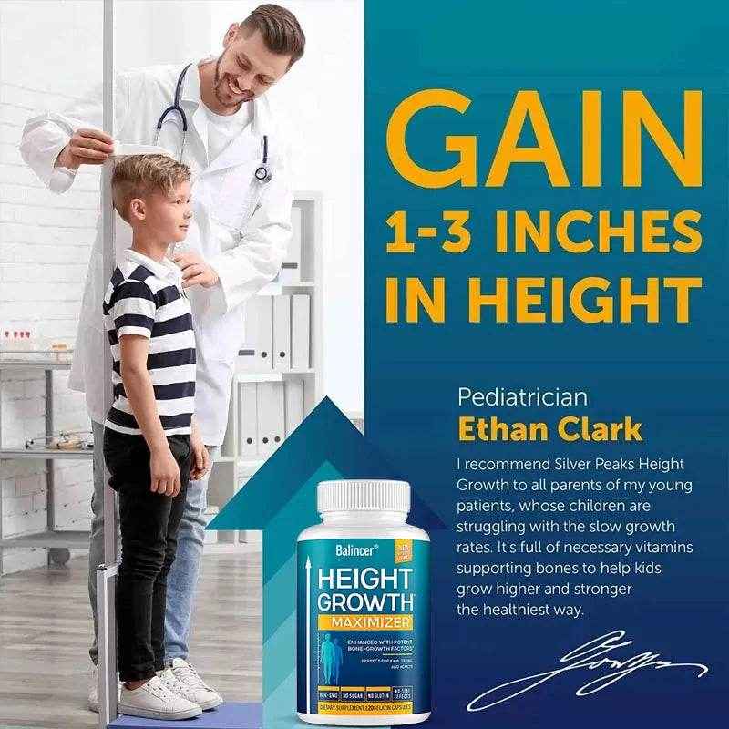 Height Growth Maximizer - Natural Peak Height - Bone Strength Growth Pills with Calcium - No Somatropin, 120 Capsules
