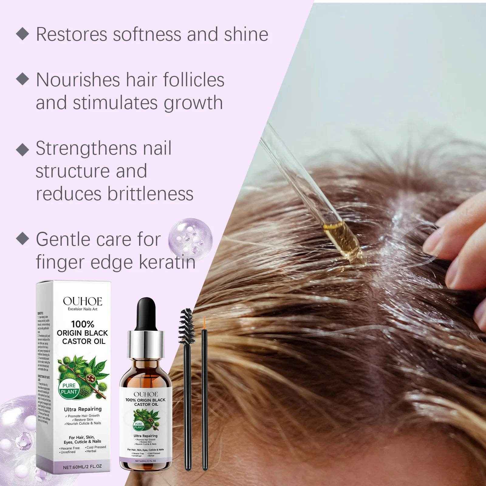 Black Castor Oil Essential Oil Makes Hair Smooth and Shiny. Multi-effect Care Essential Oil Suitable for Body Hair and Eyelashes
