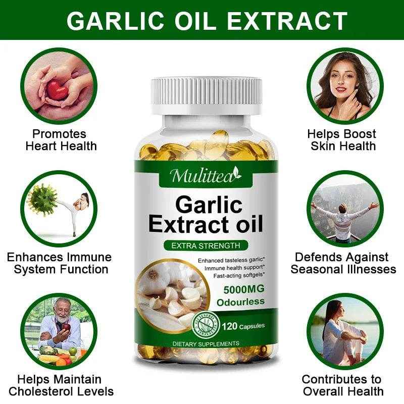 Mulittea Tasteless Garlic Oil Extract Capsules Helps Enhance immunity Cellular Detox for Men and Women