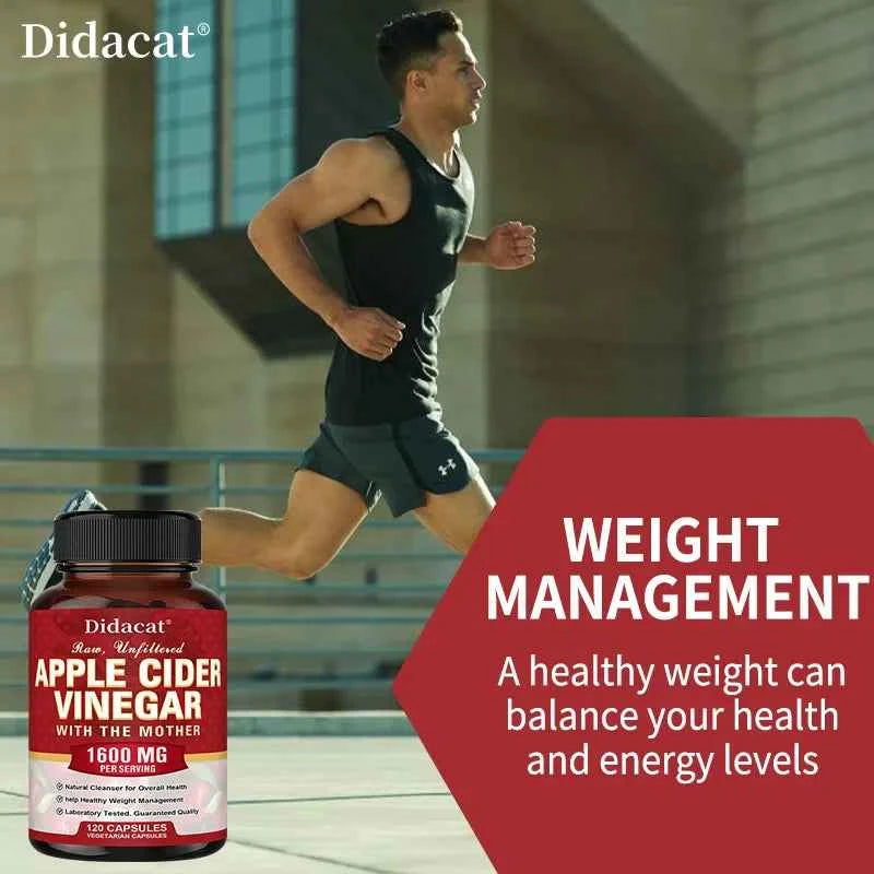 Apple Cider Vinegar Capsules 1600mg - Healthy Weight Management, Digestion, Detoxification, Immunity, Cleansing