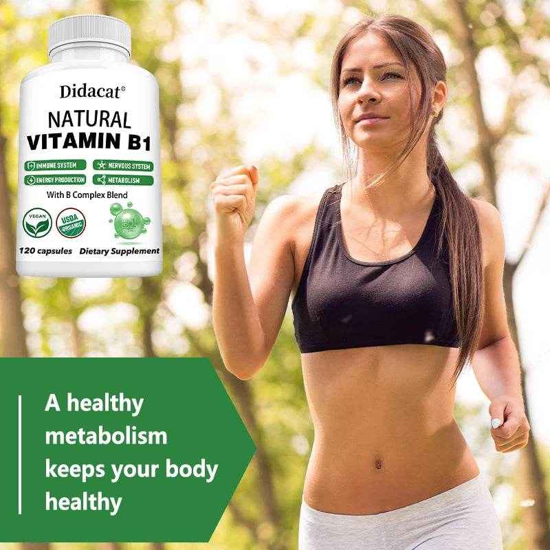 Natural Vitamin B1 - B Complex Blend, Nervous System, Immune System, Energy and Metabolic Health, Vegetarian Capsules