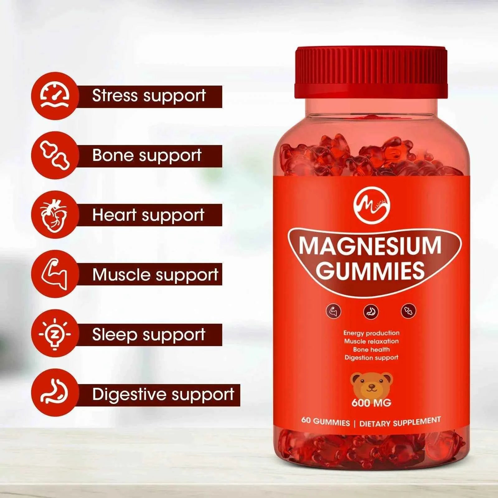 Magnesium Glycinate Gummies - Support Sleep Relax Nerves- Good Mood Brain Health Muscle Strengthen and Bones
