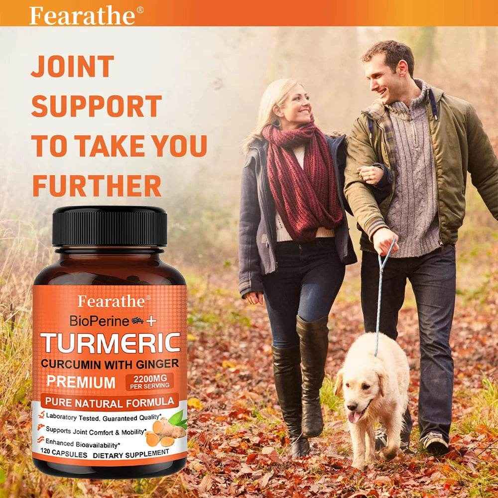 Fearathe Turmeric Supplement - Contains black pepper and ginger for antioxidant benefits, improved joint mobility, inflammation