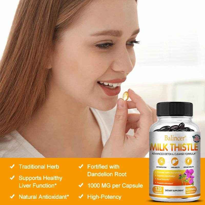 Balincer Milk Thistle Extract Supplement 6200mg - Liver Health, Detoxification - Antioxidants, Non-GMO, Gluten-Free