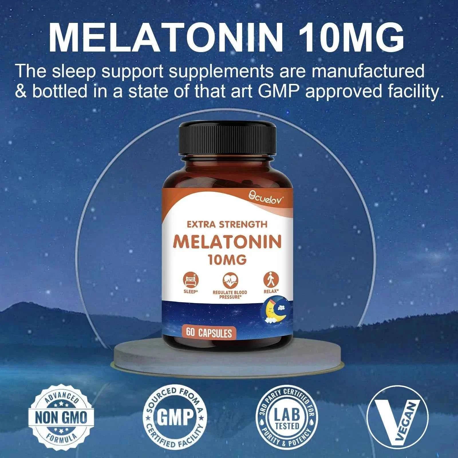 Sleep Melatonin 10 Mg Capsules, Adult Nighttime Sleep Supplement, Helps You Fall Asleep Faster and Deeper, 60 Vegan Capsules
