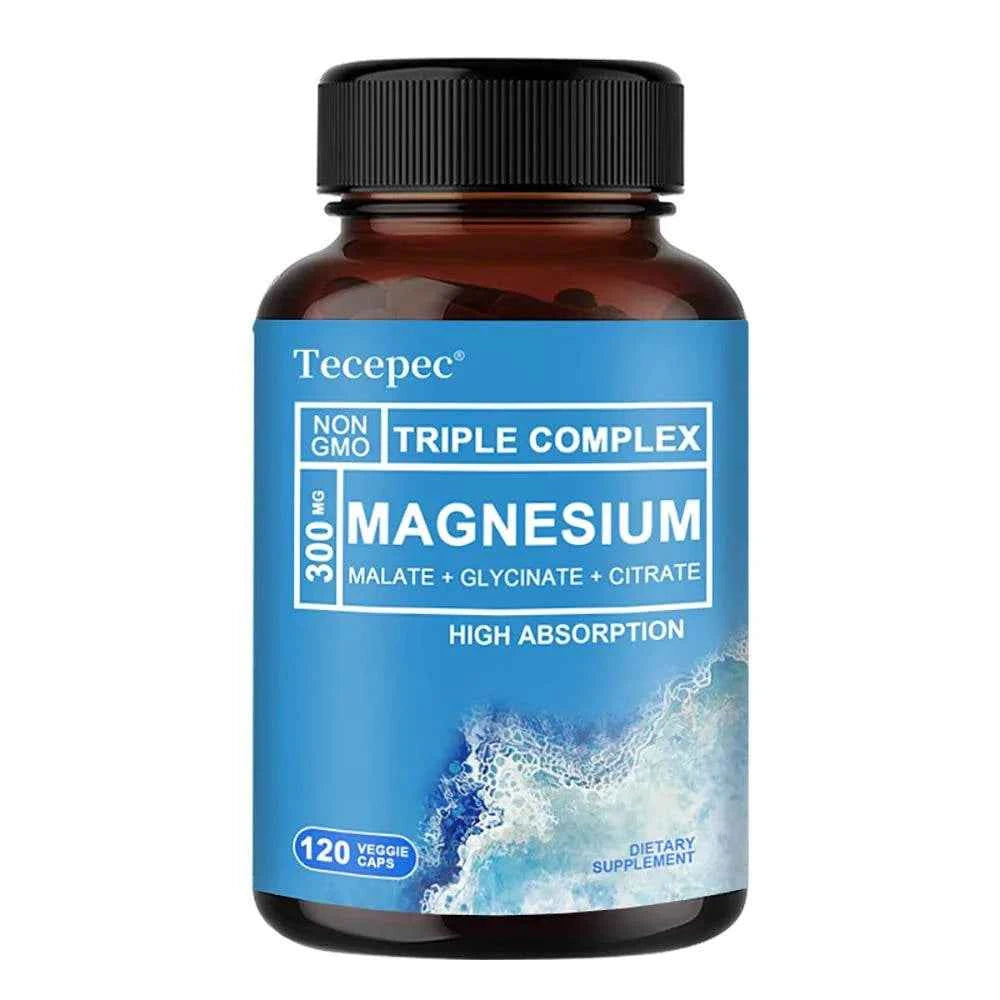 Triple Magnesium Complex | 300 mg Magnesium Glycinate, Malate & Citrate, Muscle, Nerve & Energy Support, 120 Capsules