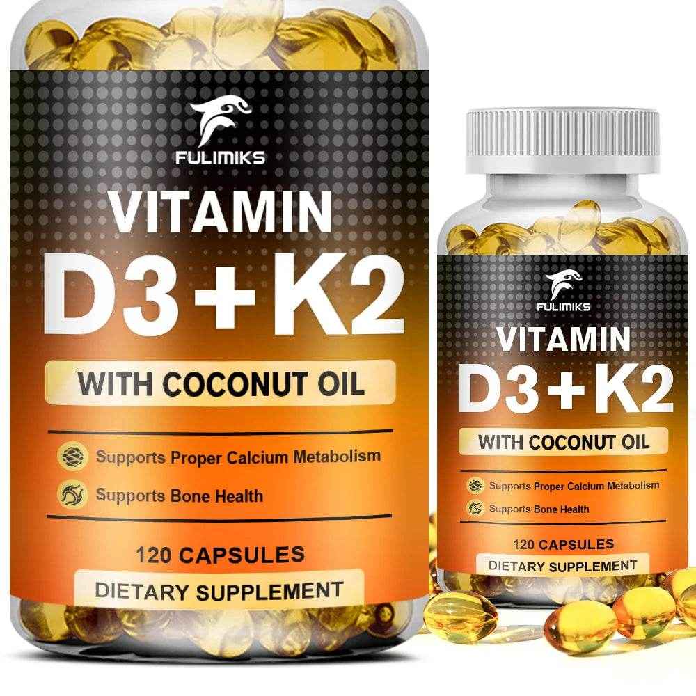 Vitamin D3+K2 Capsules, Heart Health, Bone and Joint Health Support, Suitable for Men and Women - D3 K2 Multivitamin Supplemen