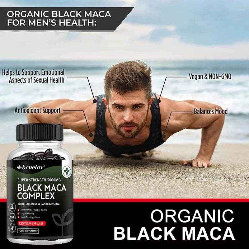Black Maca & Ginseng Complex, Supports Energy, Muscle, Endurance, Mood, Focus, 120 Vegan Capsules