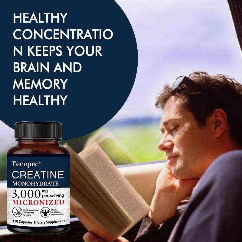 Creatine Monohydrate 3000 Mg Capsules, Supports Pre-Workout and Healthy Muscles, Focus & Memory, Easy To Absorb