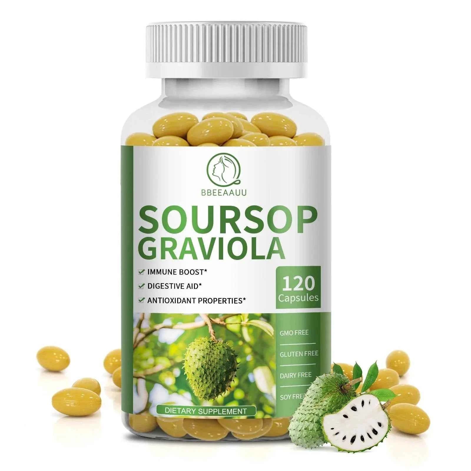 BBEEAAUU Soursop Graviola Extract Capsules for Cell Support and Regeneration, Immunity, Liver, Antioxidants Gut Digestive Health