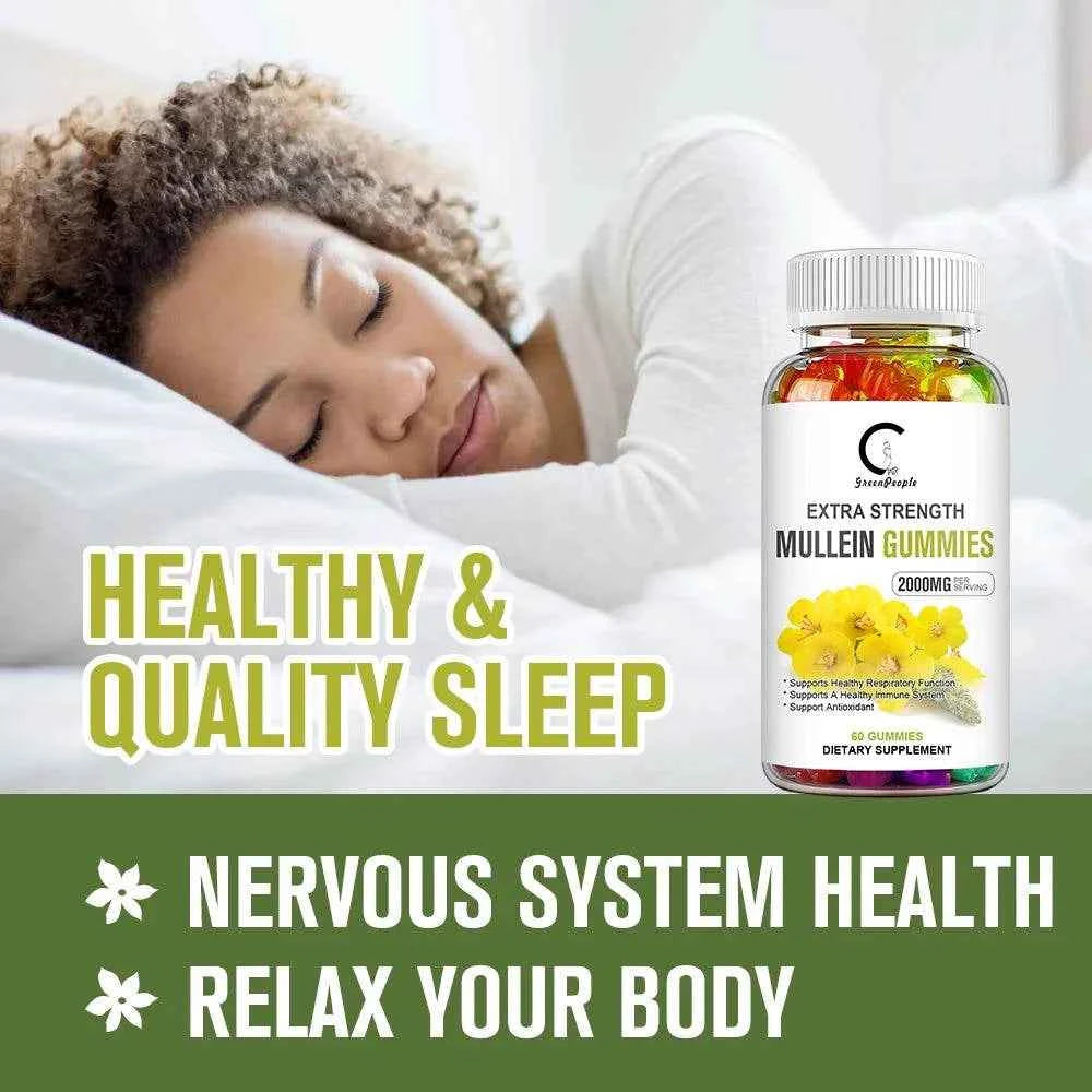 Mullein Gummies for Lung Cleanse, Extra Strength Mullein Leaf Extract, Deep Sleep Better Boost Immune System Iherbal Supplement