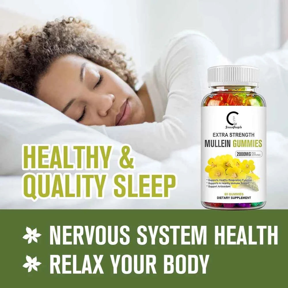 Mullein Gummies for Lung Cleanse, Extra Strength Mullein Leaf Extract, Deep Sleep Better Boost Immune System Iherbal Supplement