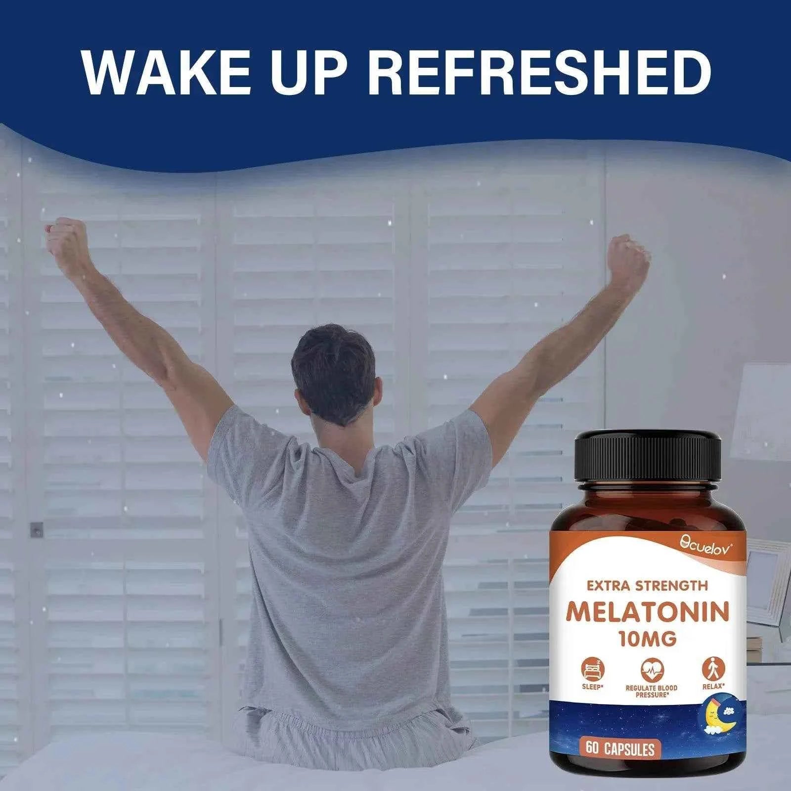 Sleep Melatonin 10 Mg Capsules, Adult Nighttime Sleep Supplement, Helps You Fall Asleep Faster and Deeper, 60 Vegan Capsules