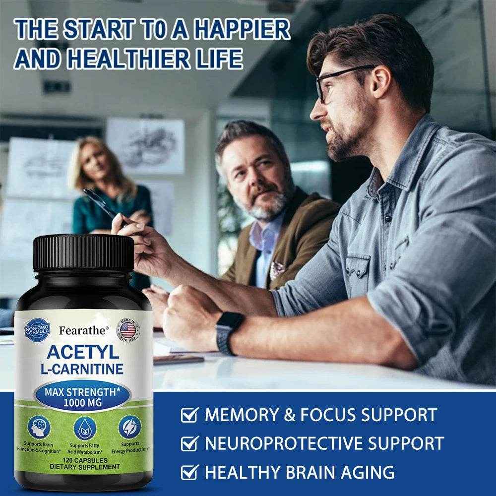 Acetyl L-Carnitine Supplement 1000 mg, Brain and Nerve Cell Function, Fatty Acid Metabolism, Brain Enhancer