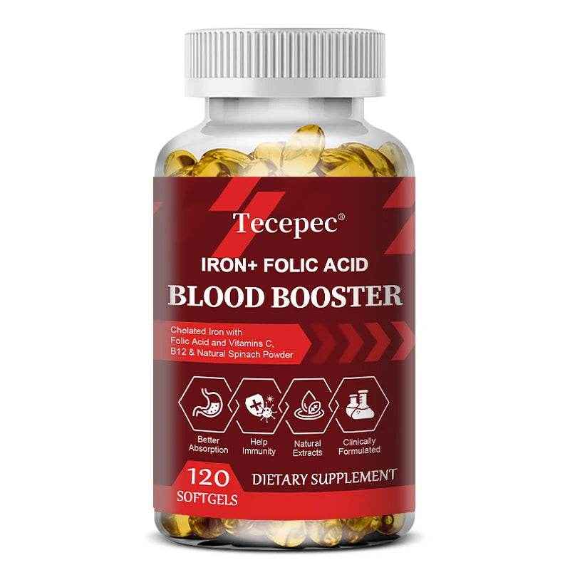 With Iron + Folic Acid, Vitamin C, B12, Blood Booster, Supports Energy, Hemoglobin & Immunity, 120 Capsules