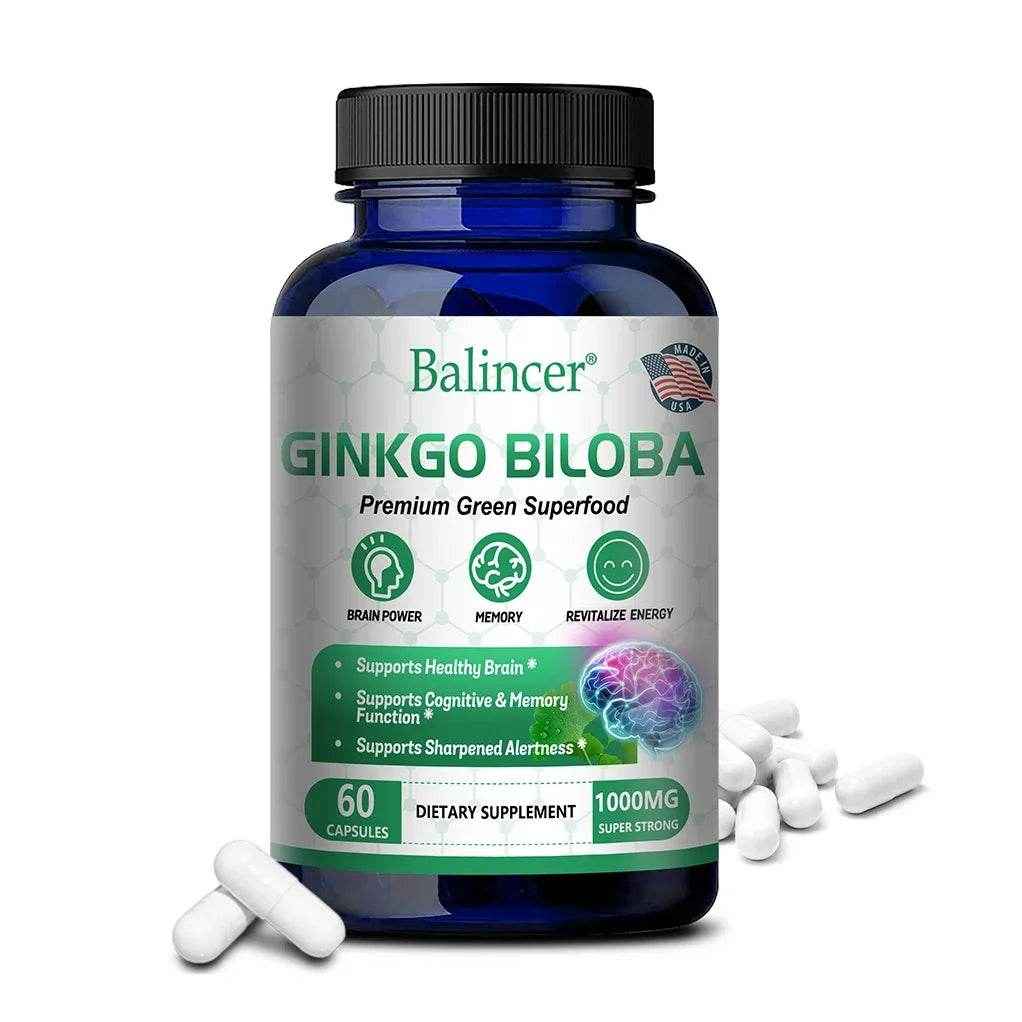 Ginkgo Biloba Extract, B Vitamin Supplement, Supports Brain Function and Memory, Focus, Stress Relief, 60/120 Veggie Capsules