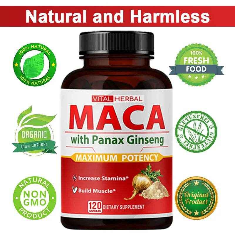 Sports Supplement - Contains Maca, Ginseng Extract Capsules to Burn Fat, Boost Strength, Energy, Performance and Muscle Mass
