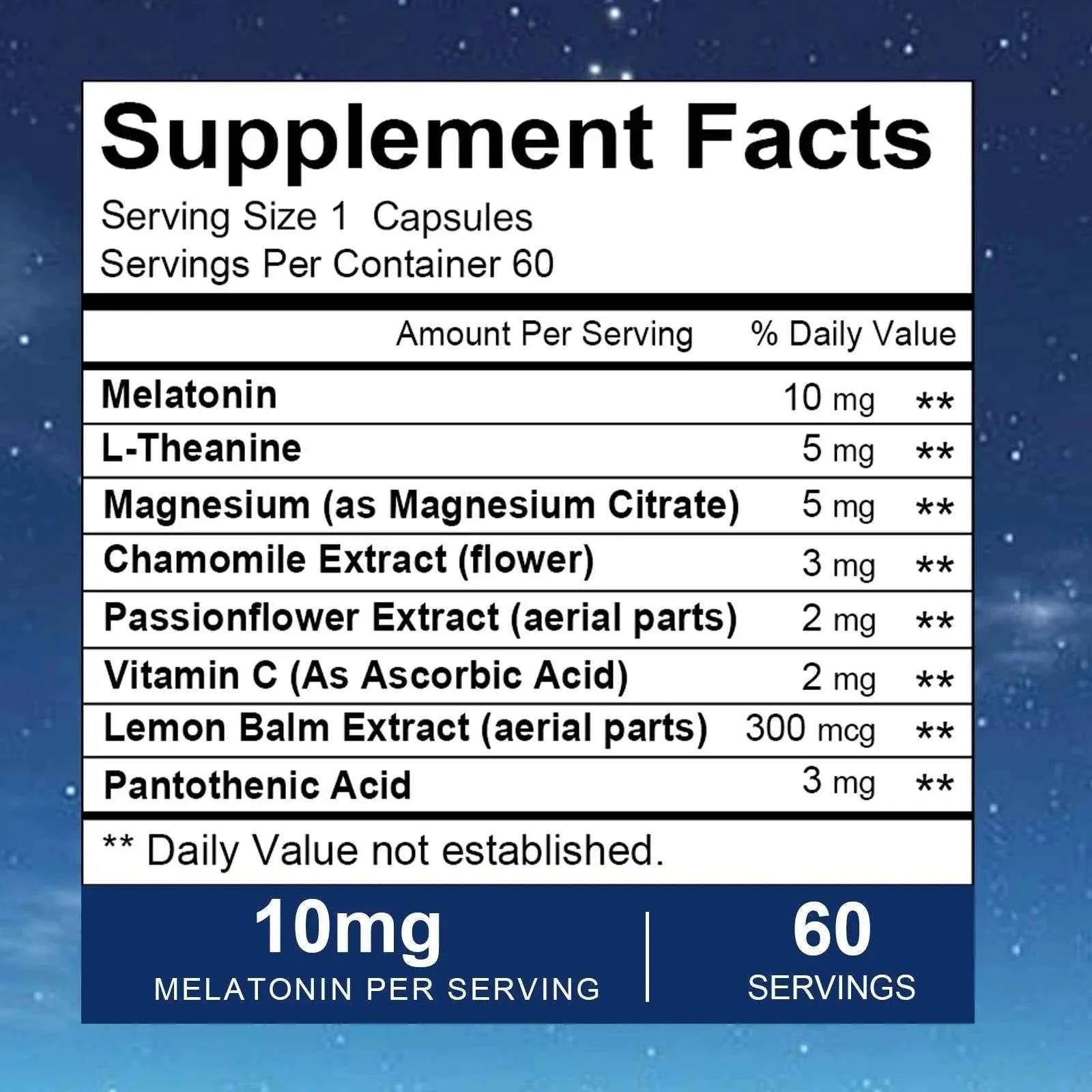 Sleep Melatonin 10 Mg Capsules, Adult Nighttime Sleep Supplement, Helps You Fall Asleep Faster and Deeper, 60 Vegan Capsules