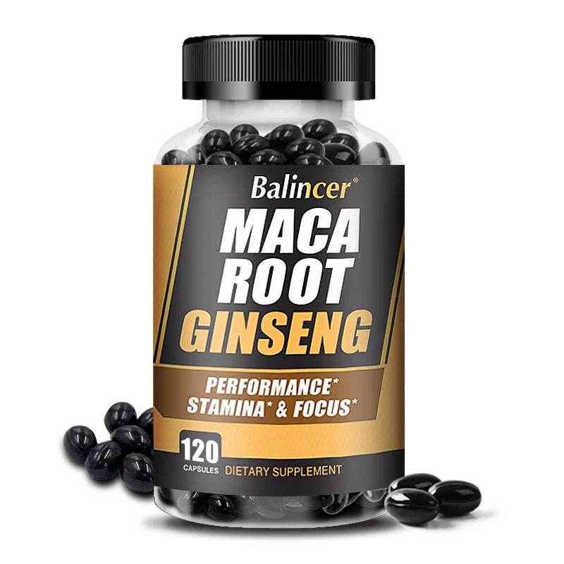Maca Root + Ginseng Extract Capsules for Adult Men and Women - Energy, Vitality, Endurance and Muscle Mass