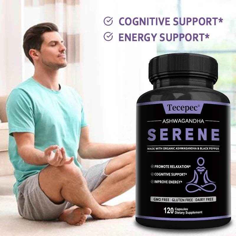 Organic Ashwagandha 1300 mg Supplement with Black Pepper Root Powder to Help Relieve Stress and Stay Calm, 120 Capsules