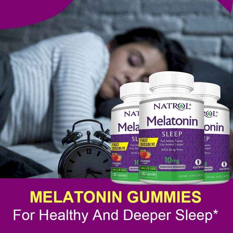 Melatonin Sleep Supplement 10 Mg - Immune Support, Stress Relief, Fall Asleep Faster, Focus & Concentration, Non-GMO