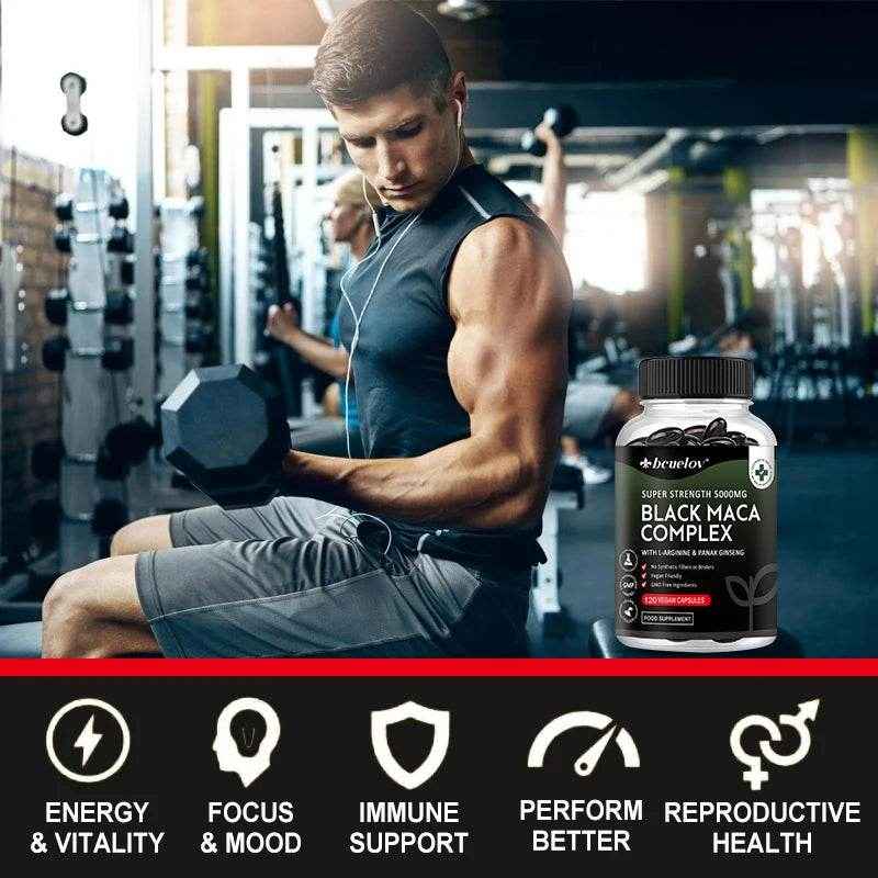 Black Maca & Ginseng Complex, Supports Energy, Muscle, Endurance, Mood, Focus, 120 Vegan Capsules