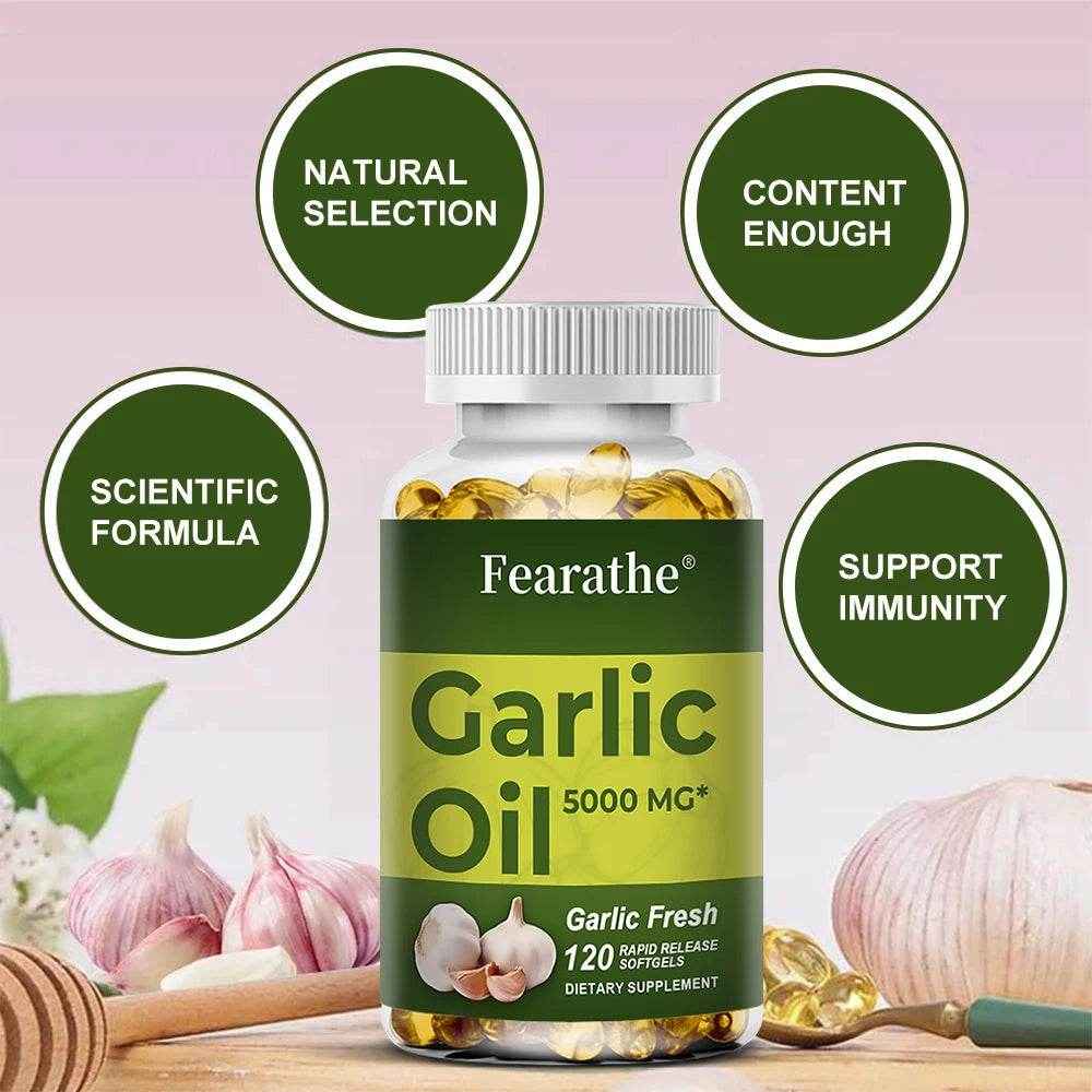 Garlic Oil Capsules, organic extract, promotes healthy cholesterol levels, immune system support