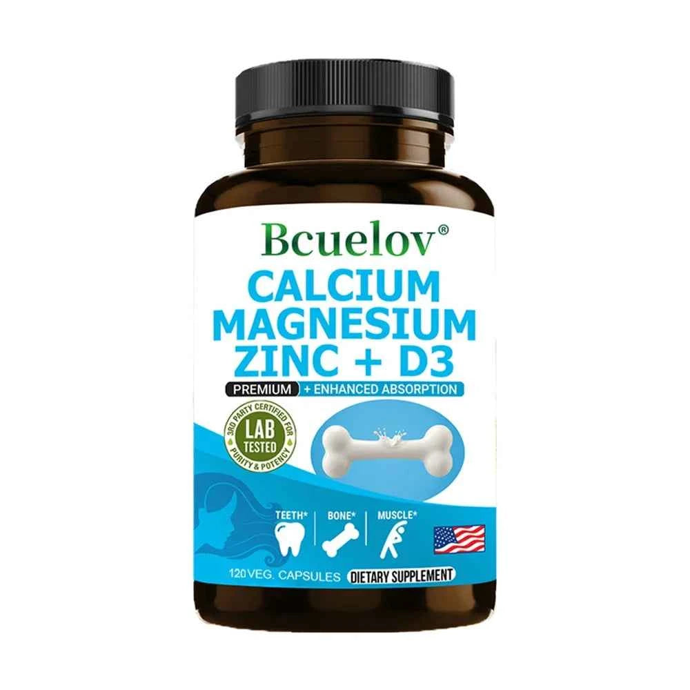 Calcium Magnesium Zinc Vitamin D3 Supplement - Supports Bones, Teeth, Muscles, Nerves, Protein Synthesis, 120 Capsules