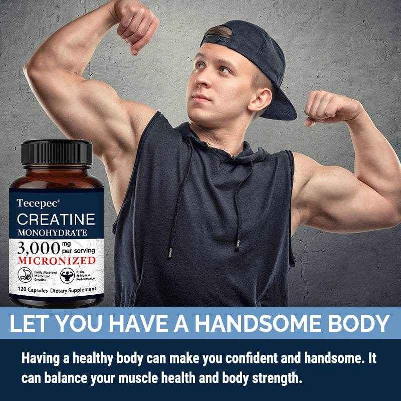 Creatine Monohydrate 3000 Mg Capsules, Supports Pre-Workout and Healthy Muscles, Focus & Memory, Easy To Absorb