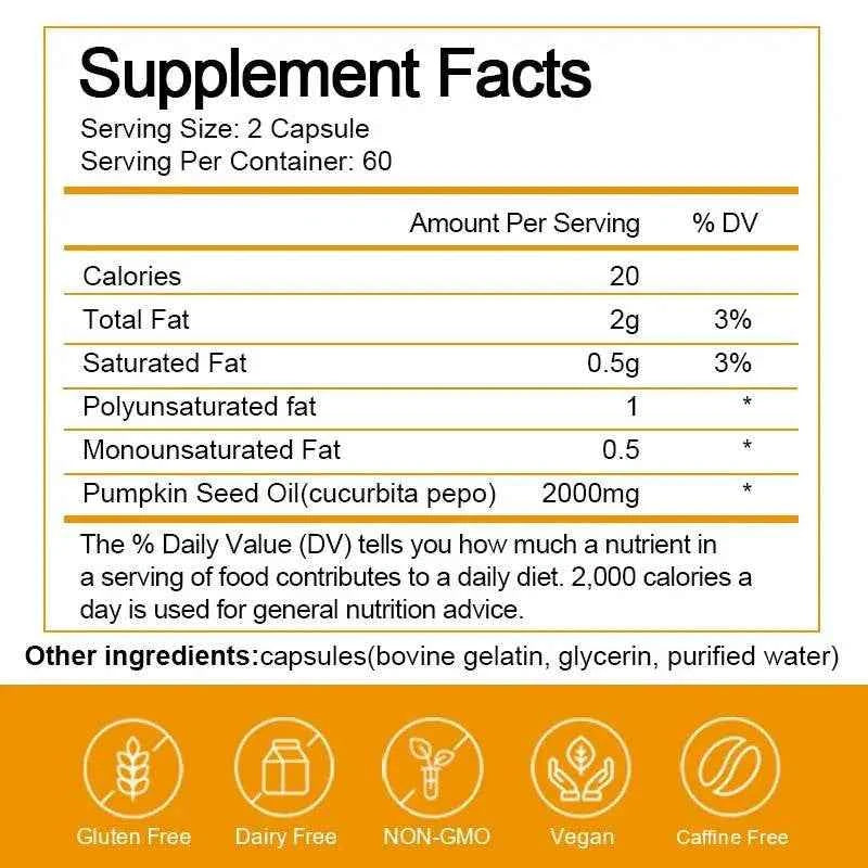 BEWORTHS Pumpkin Seed Oil Capsules for Brain Boost Prostate Urinary Function &Cardiovascular Health Hair Growth Boost Metabolism